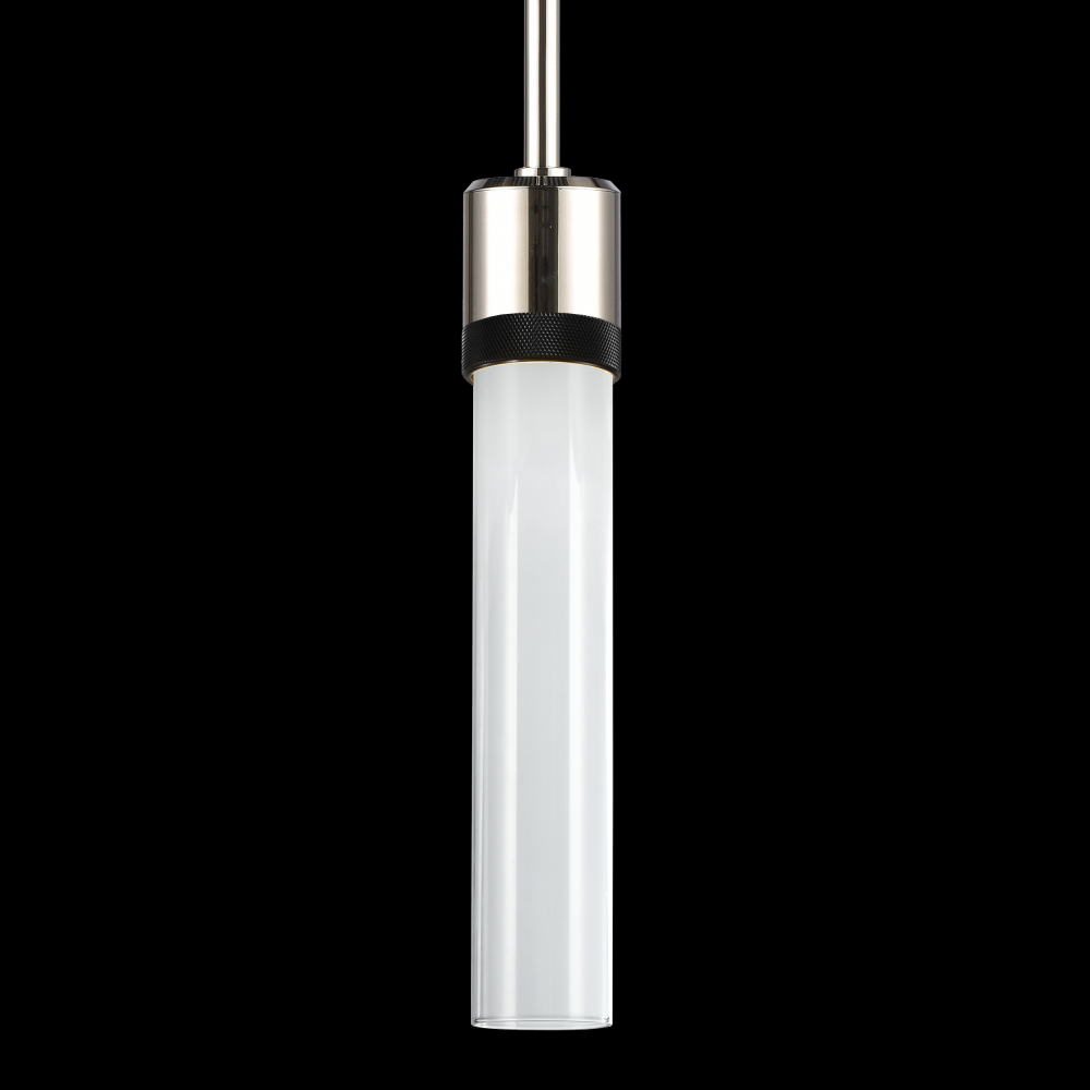 3&#34; LED 3CCT Cylindrical Pendant Light, 12&#34; Clear Glass and Polished Nickel with Black Finish