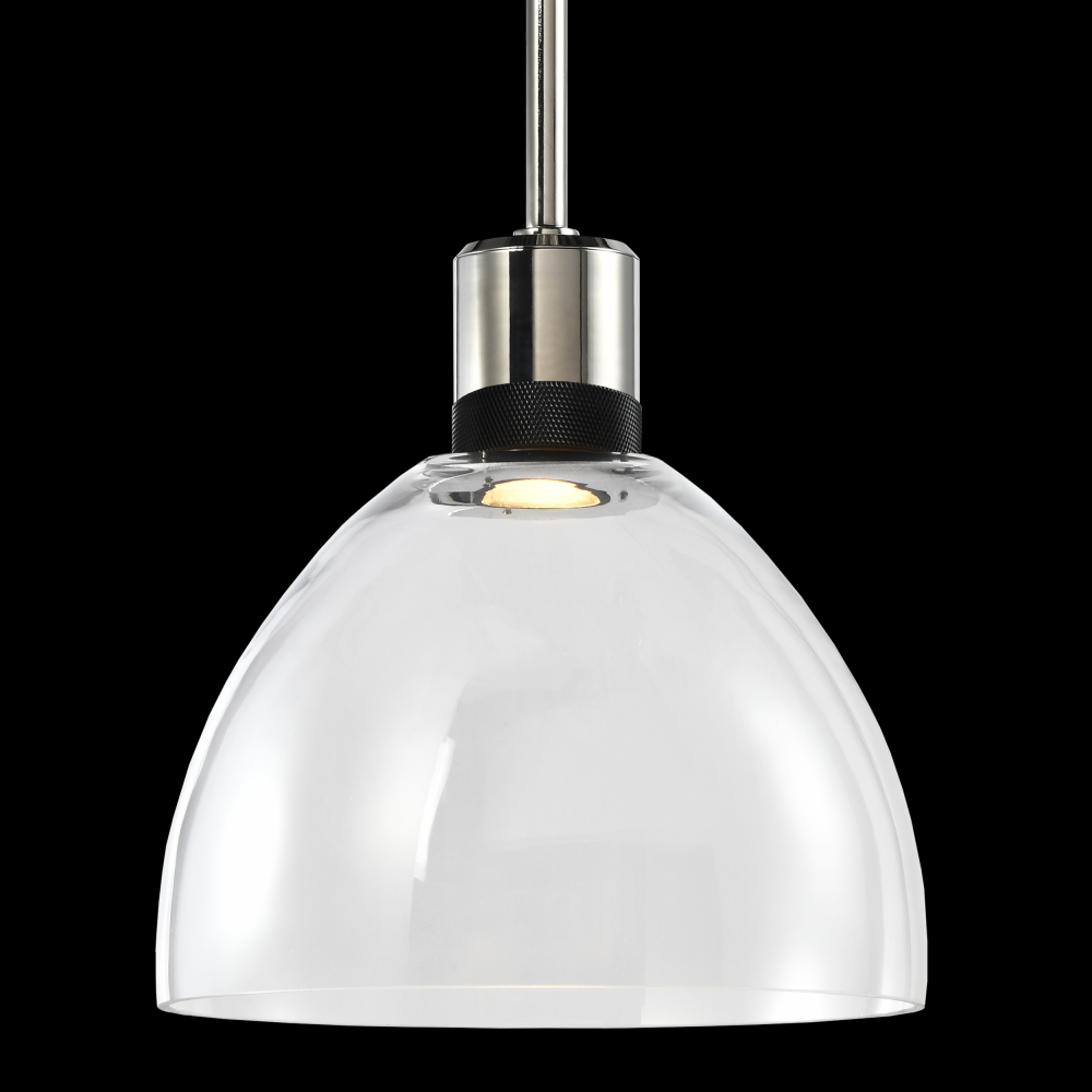 10&#34; LED 3CCT Clear Dome Glass Pendant Light and Polished Nickel with Black Metal Finish