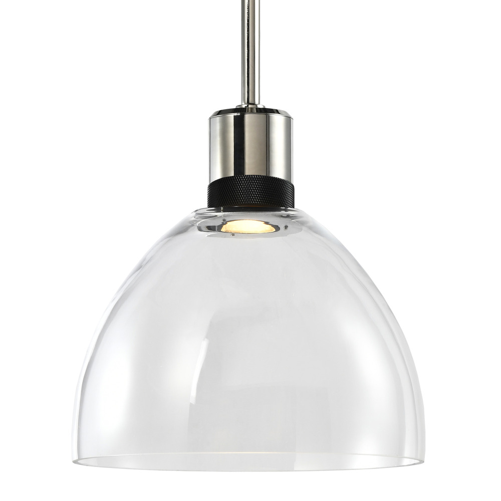 10&#34; LED 3CCT Clear Dome Glass Pendant Light and Polished Nickel with Black Metal Finish