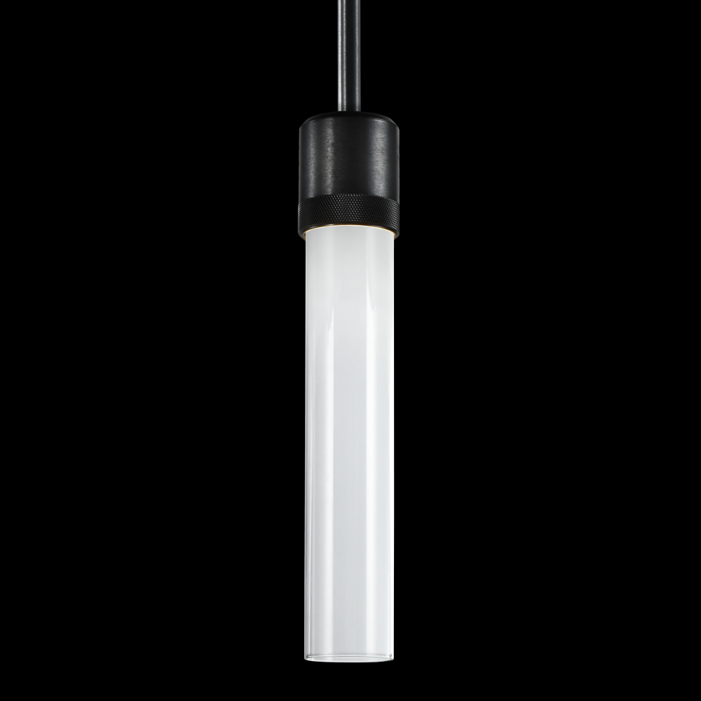 3&#34; LED 3CCT Cylindrical Pendant Light, 12&#34; Clear Glass and Satin Brushed Black Finish