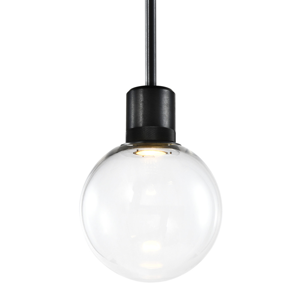 8&#34; LED 3CCT Clear Globe Glass Pendant Light and Satin Brushed Black Metal Finish