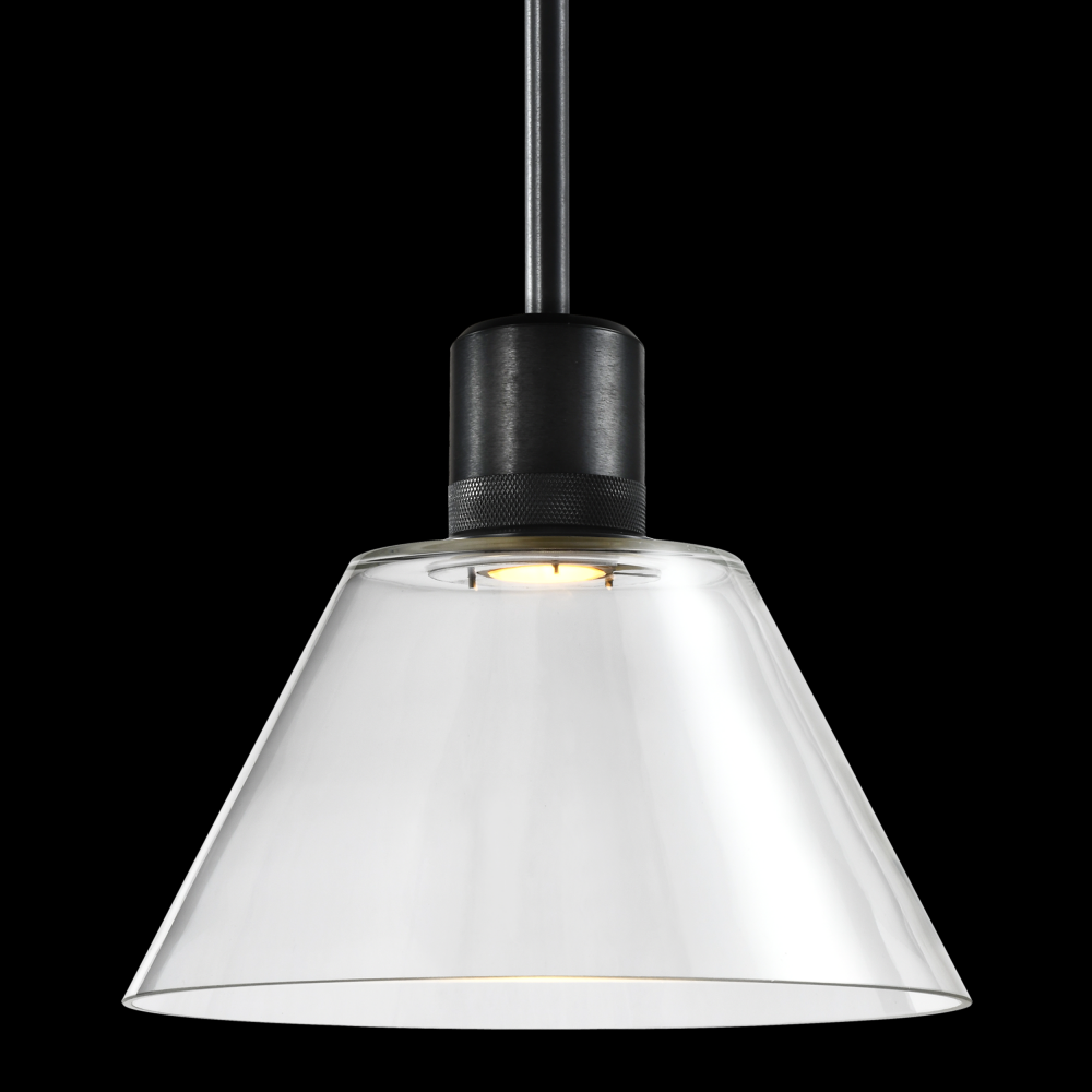 12&#34; LED 3CCT Clear Cone Glass Pendant Light and Satin Brushed Black Metal Finish