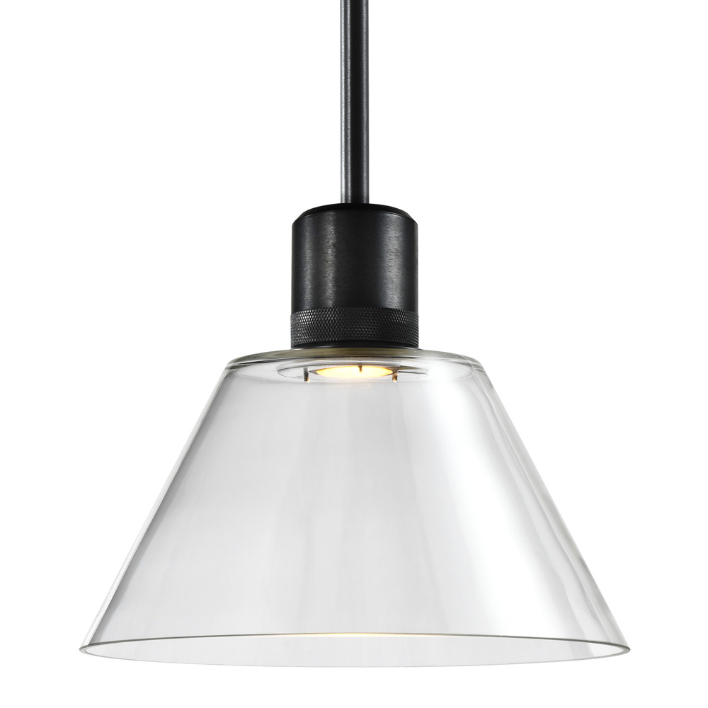 12&#34; LED 3CCT Clear Cone Glass Pendant Light and Satin Brushed Black Metal Finish