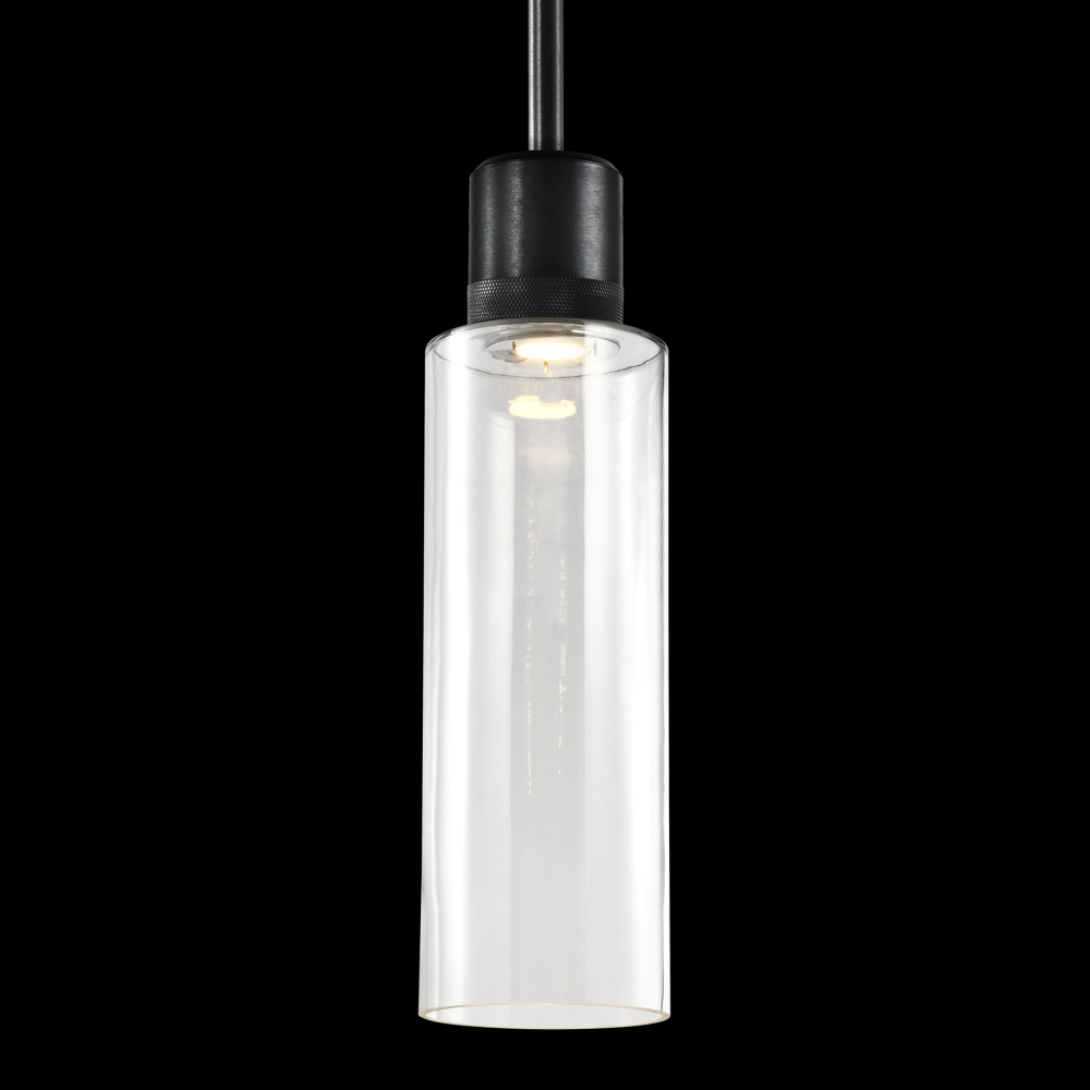 6&#34; LED 3CCT Cylindrical Drum Pendant Light, 18&#34; Clear Glass and Satin Brushed Black Metal Fi