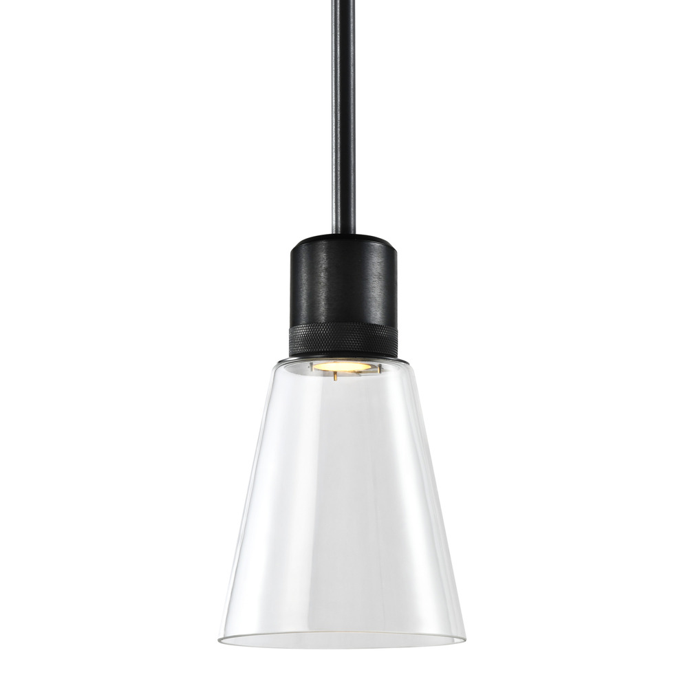 7&#34; LED 3CCT Clear Bell Glass Pendant Light, Satin Brushed Black Metal Finish