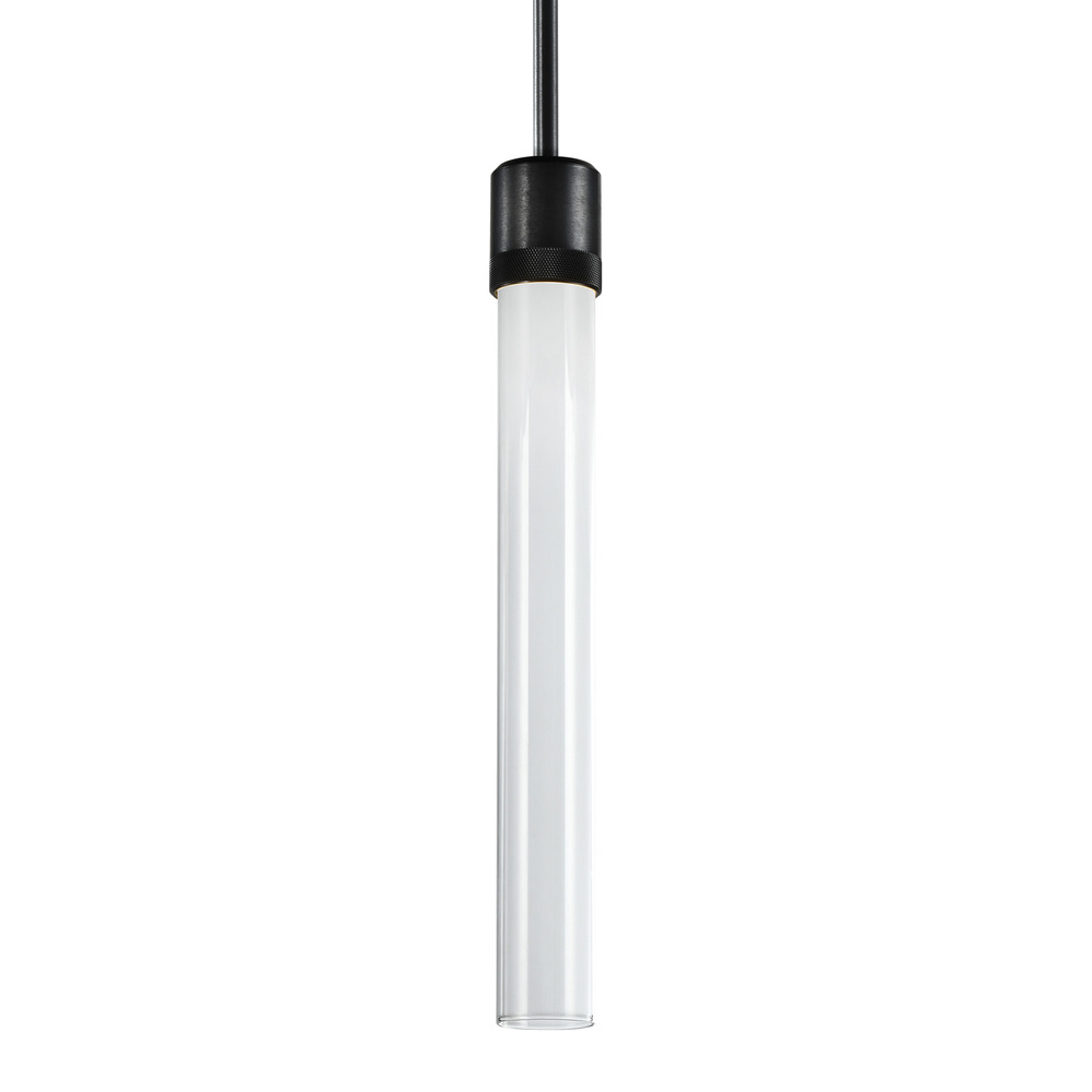 3&#34; LED 3CCT Cylindrical Pendant Light, 18&#34; Clear Glass and Satin Brushed Black Finish