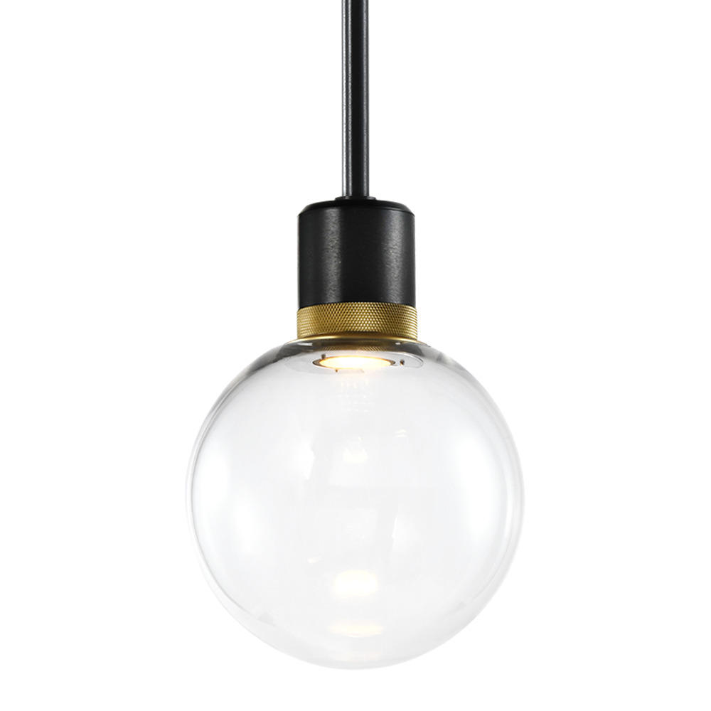 8&#34; LED 3CCT Clear Globe Glass Pendant Light and Satin Brushed Black with Brass Metal Finish