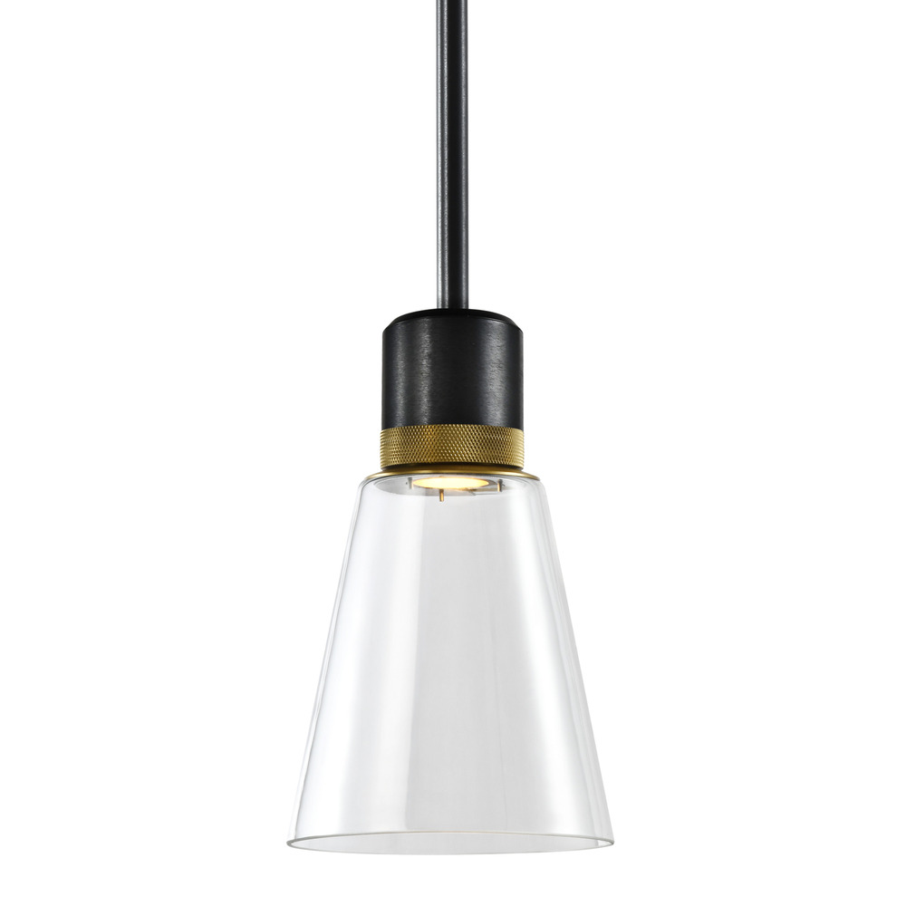 7&#34; LED 3CCT Clear Bell Glass Pendant Light, Satin Brushed Black with Brass Metal Finish