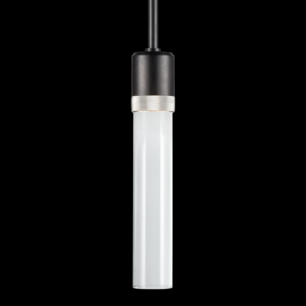 3&#34; LED 3CCT Cylindrical Pendant Light, 12&#34; Clear Glass and Satin Brushed Black with Nickel F