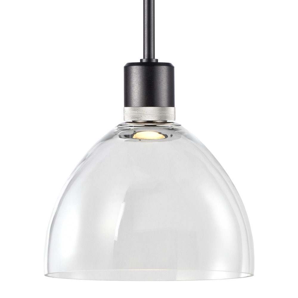 10&#34; LED 3CCT Clear Dome Glass Pendant Light and Satin Brushed Black with Nickel Metal Finish