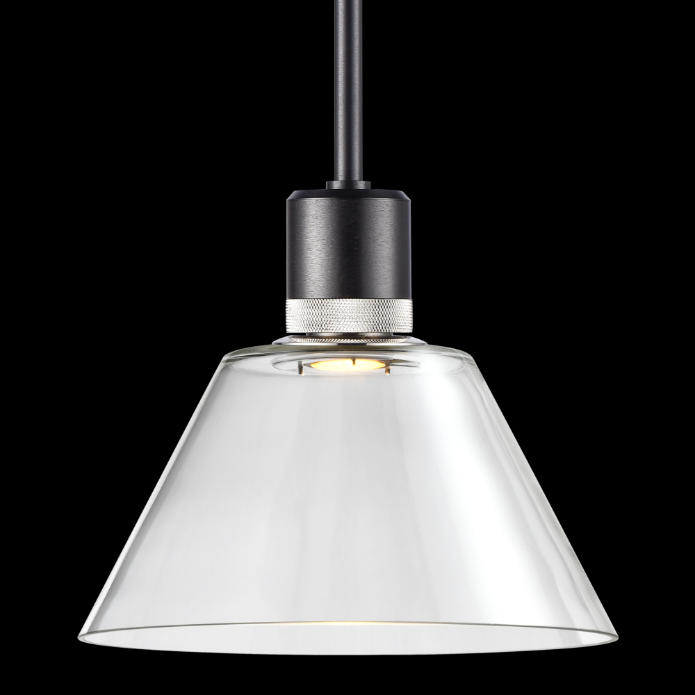 12&#34; LED 3CCT Clear Cone Glass Pendant Light and Satin Brushed Black with Nickel Metal Finish