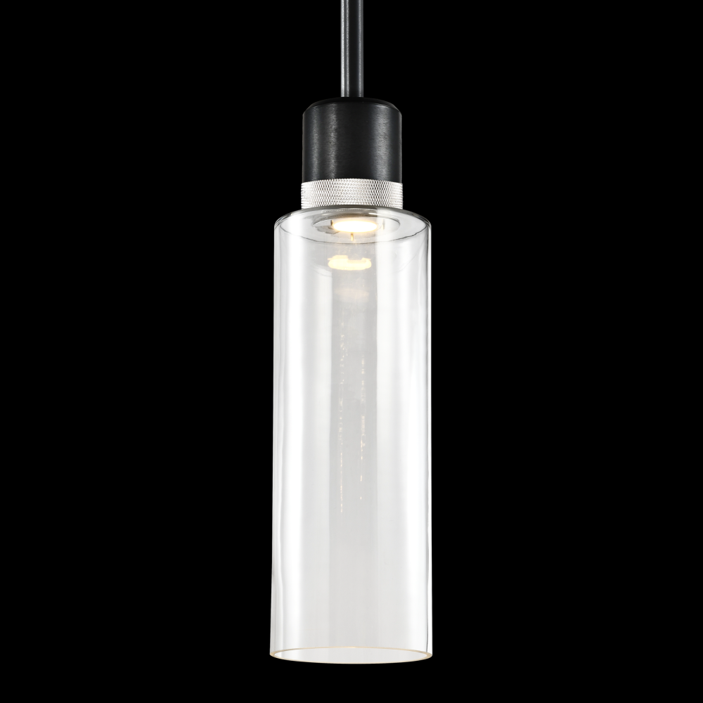 6&#34; LED 3CCT Cylindrical Drum Pendant Light, 18&#34; Clear Glass and Satin Brushed Black with Nic