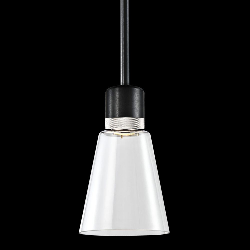 7&#34; LED 3CCT Clear Bell Glass Pendant Light, Satin Brushed Black with Nickel Metal Finish