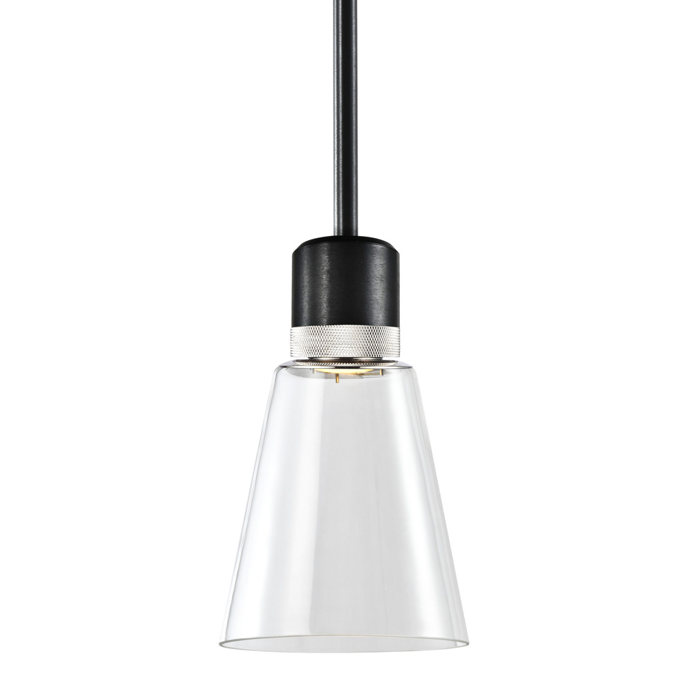 7&#34; LED 3CCT Clear Bell Glass Pendant Light, Satin Brushed Black with Nickel Metal Finish