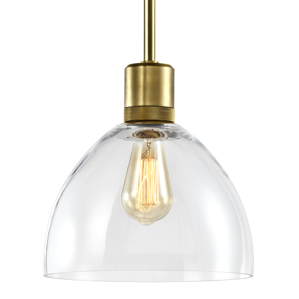 10&#34; E26 Clear Dome Glass Pendant Light and Aged Brass Metal Finish