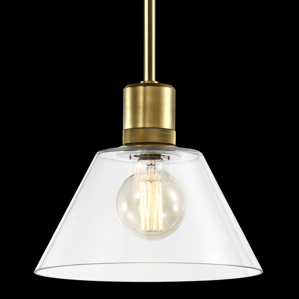 12&#34; E26 Clear Cone Glass Pendant Light and Aged Brass Metal Finish