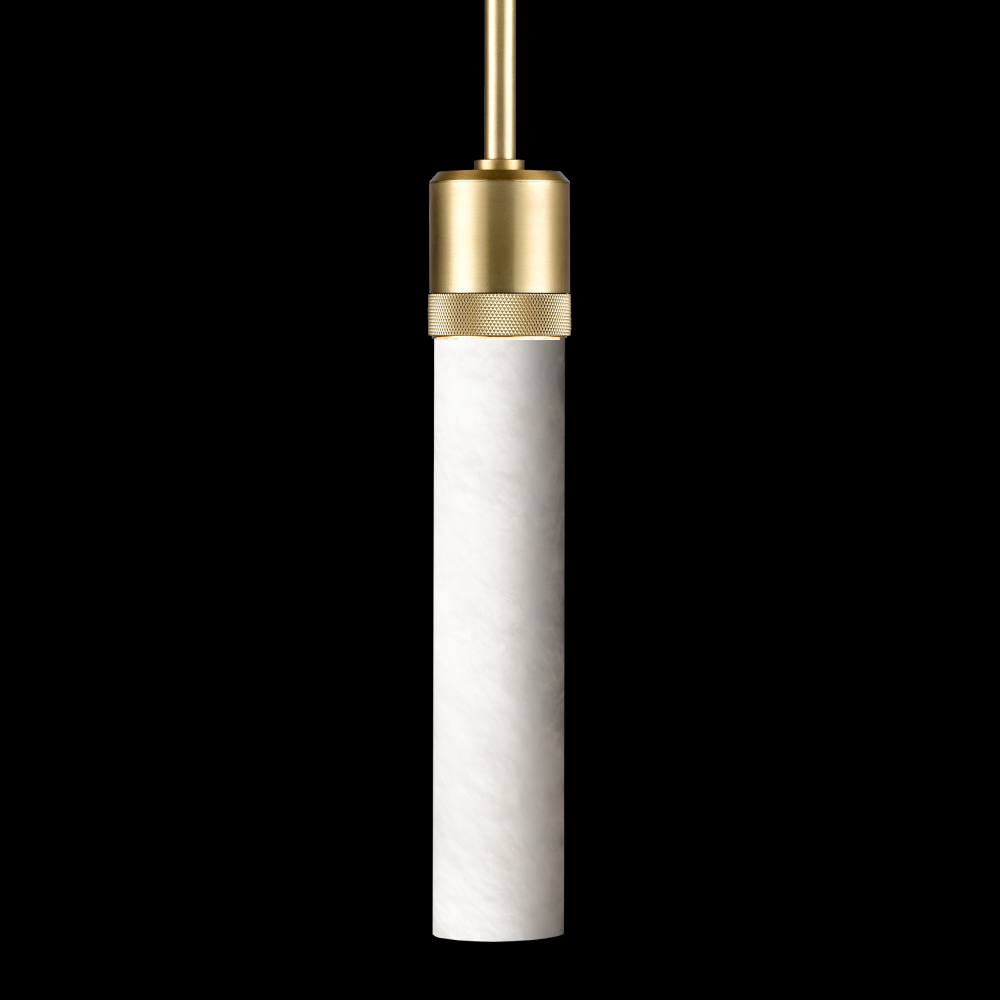 3&#34; E26 Cylindrical Pendant Light, 12&#34; Spanish Alabaster and Aged Brass Finish