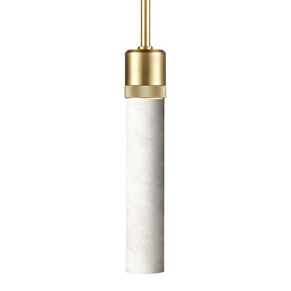 3&#34; E26 Cylindrical Pendant Light, 12&#34; Spanish Alabaster and Aged Brass Finish