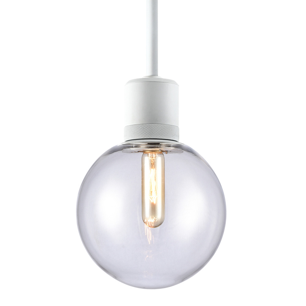 8&#34; E26 Clear Globe Glass Pendant Light and Matte White Metal Finish