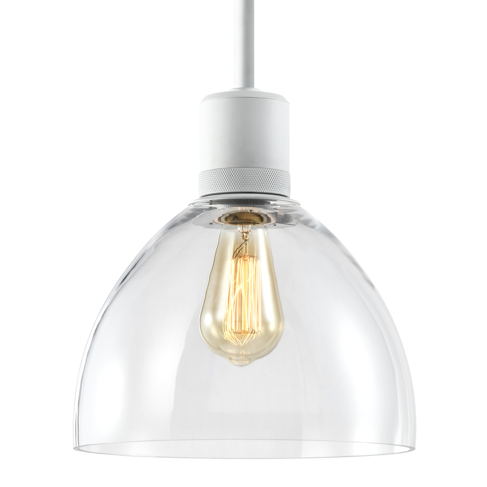 10&#34; E26 Clear Dome Glass Pendant Light and Matte White Metal Finish