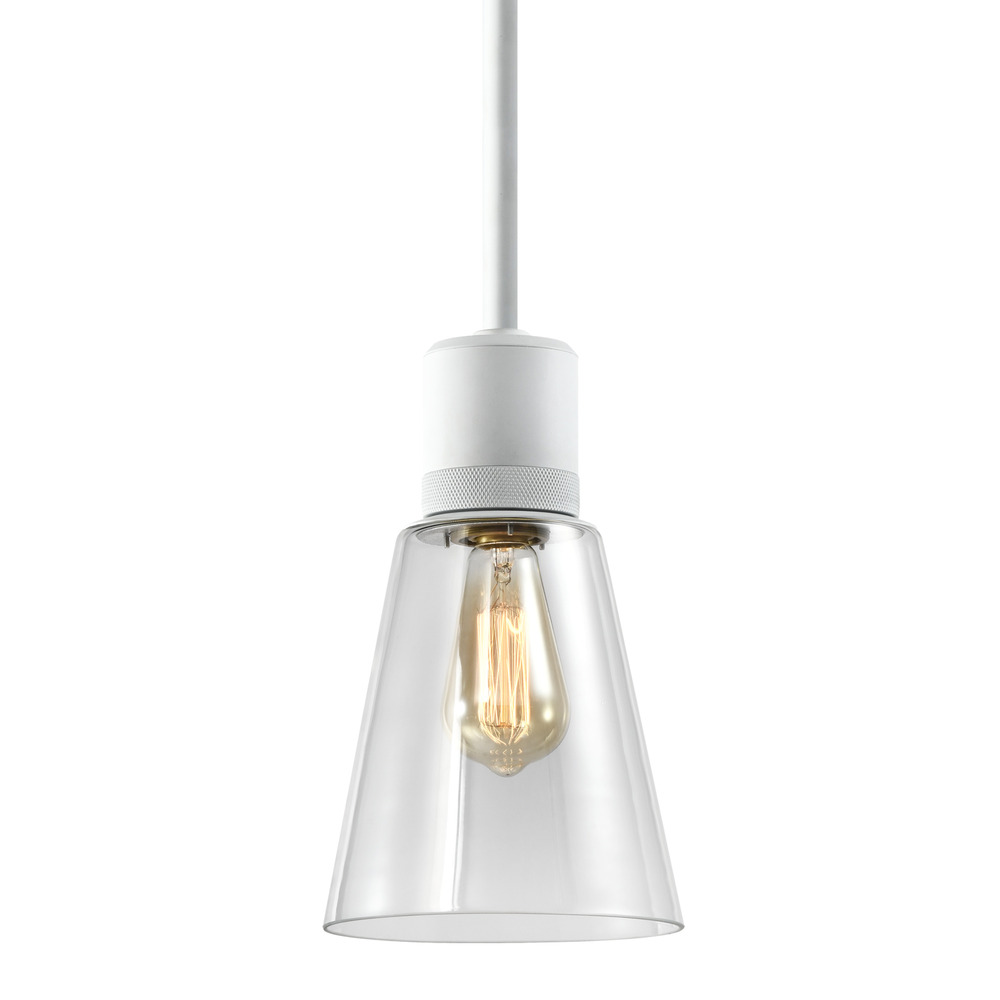 7&#34; E26 Clear Bell Glass Pendant Light, Matte White Metal Finish