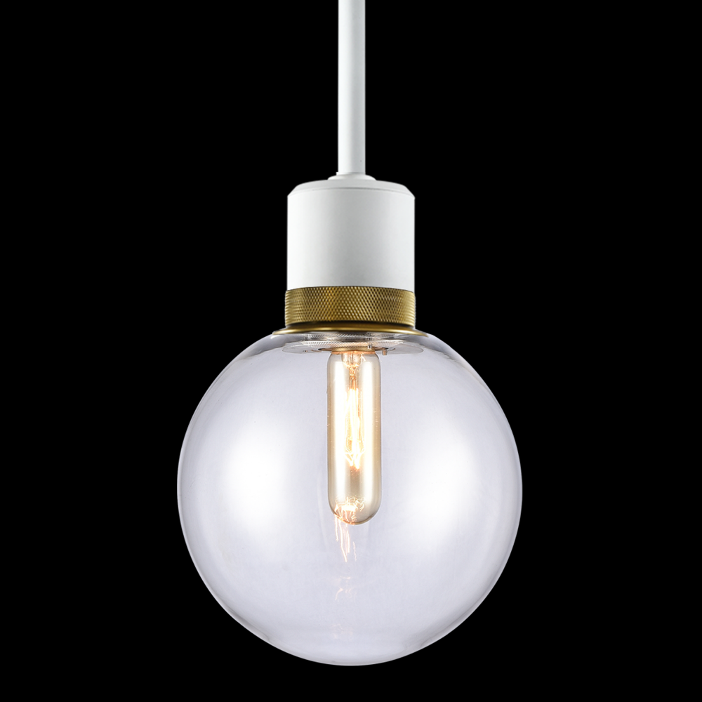 8&#34; E26 Clear Globe Glass Pendant Light and Matte White with Brass Metal Finish