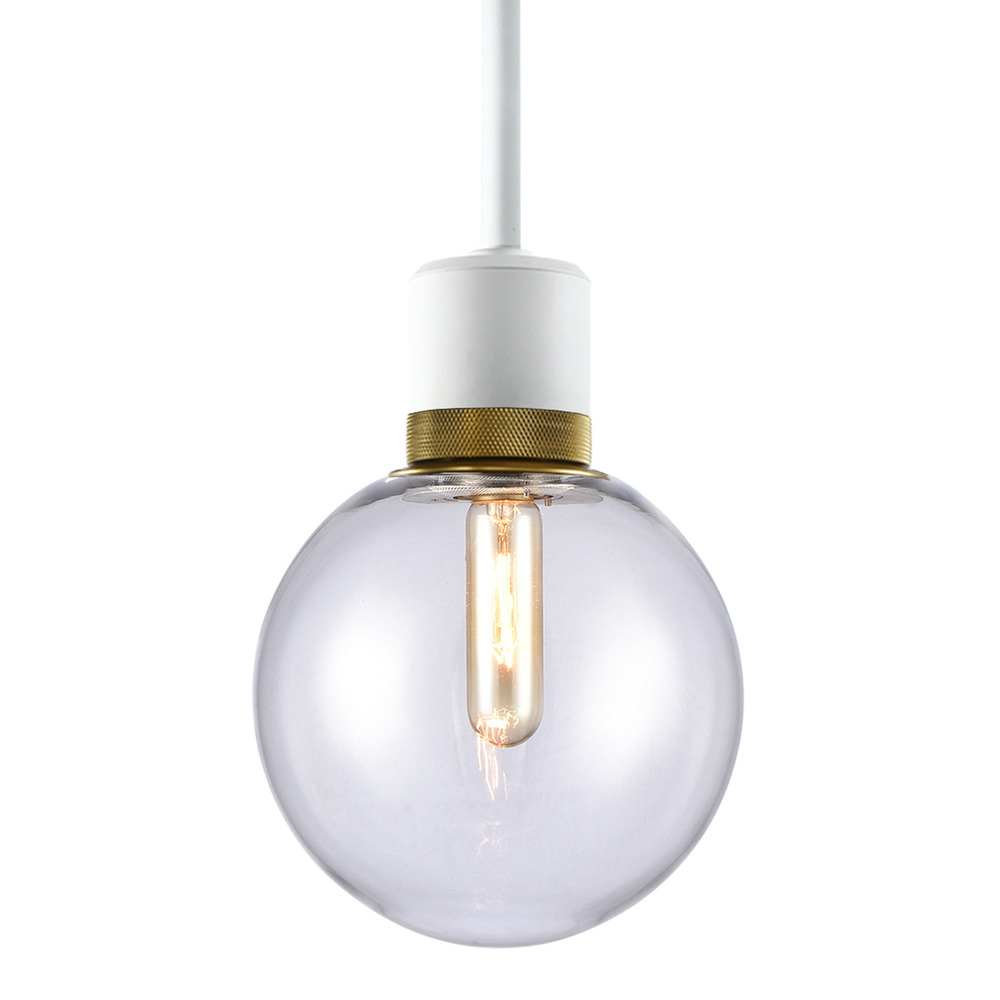 8&#34; E26 Clear Globe Glass Pendant Light and Matte White with Brass Metal Finish