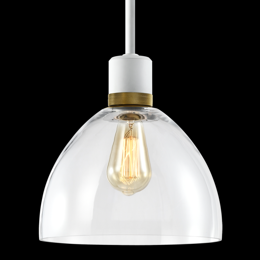 10&#34; E26 Clear Dome Glass Pendant Light and Matte White with Brass Metal Finish