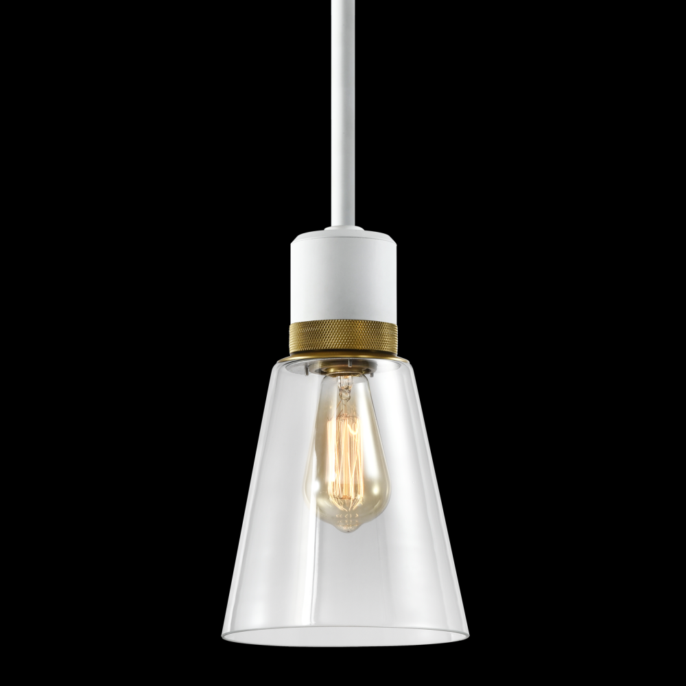 7&#34; E26 Clear Bell Glass Pendant Light, Matte White with Brass Metal Finish