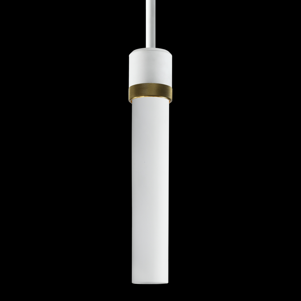 3&#34; E26 Cylindrical Pendant Light, 12&#34; Frosted Glass and Matte White with Brass Finish