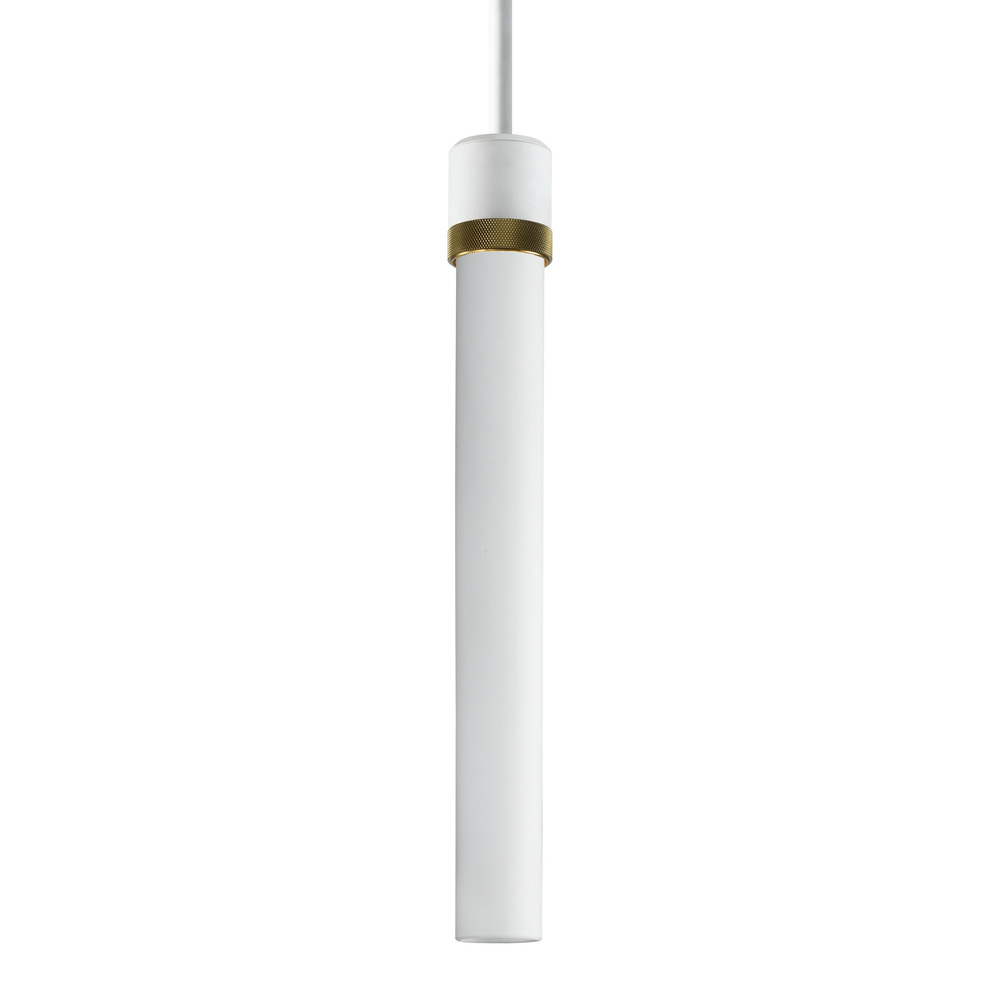 3&#34; E26 Cylindrical Pendant Light, 18&#34; Frosted Glass and Matte White with Brass Finish