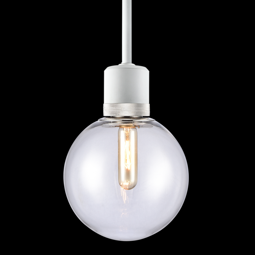 8&#34; E26 Clear Globe Glass Pendant Light and Matte White with Nickel Metal Finish