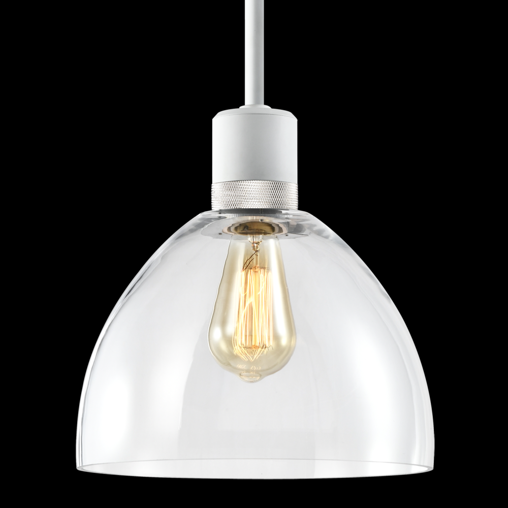 10&#34; E26 Clear Dome Glass Pendant Light and Matte White with Nickel Metal Finish