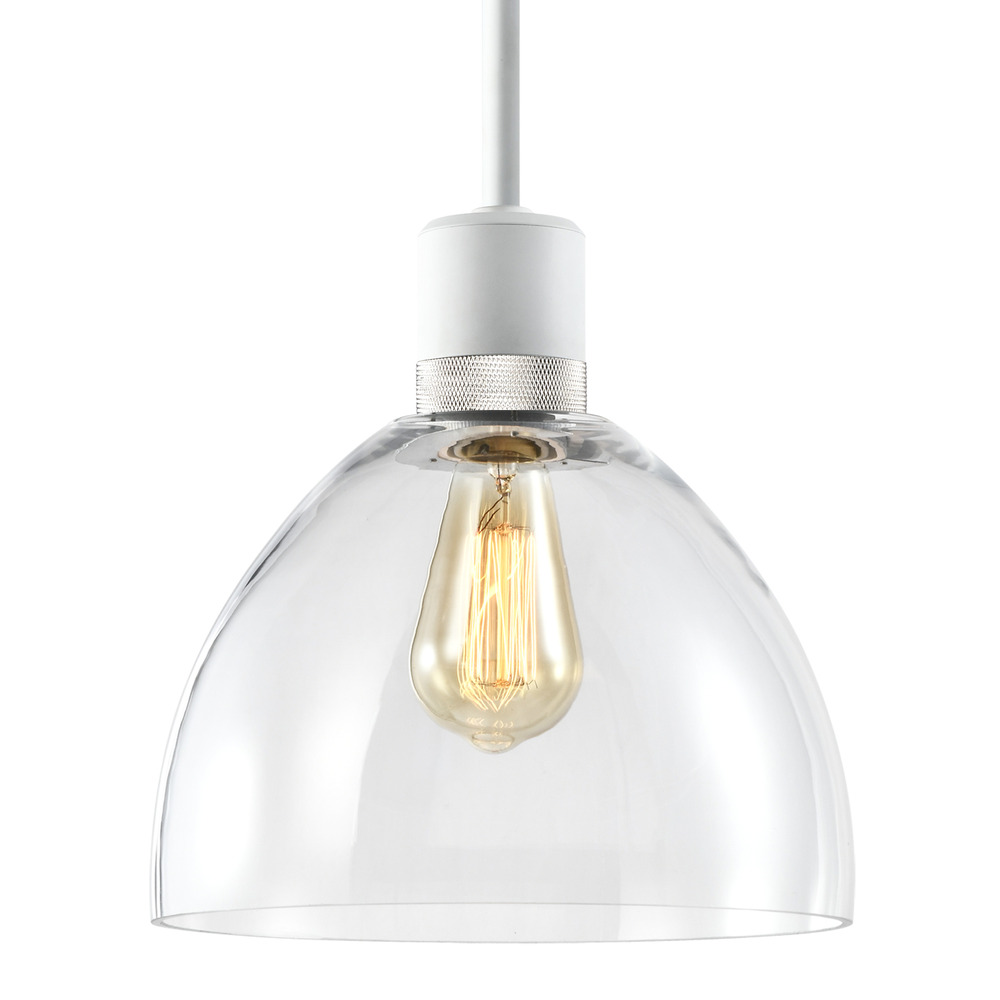 10&#34; E26 Clear Dome Glass Pendant Light and Matte White with Nickel Metal Finish