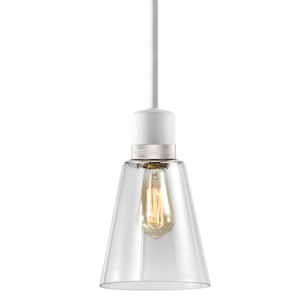 7&#34; E26 Clear Bell Glass Pendant Light, Matte White with Nickel Metal Finish