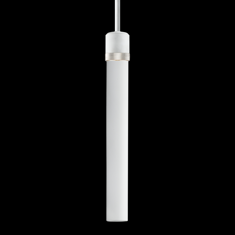 3&#34; E26 Cylindrical Pendant Light, 18&#34; Frosted Glass and Matte White with Nickel Finish