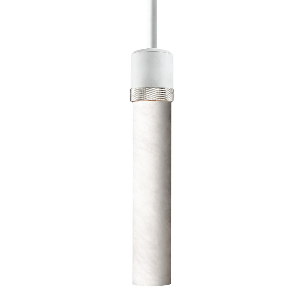 3&#34; E26 Cylindrical Pendant Light, 12&#34; Spanish Alabaster and Matte White with Nickel Finish