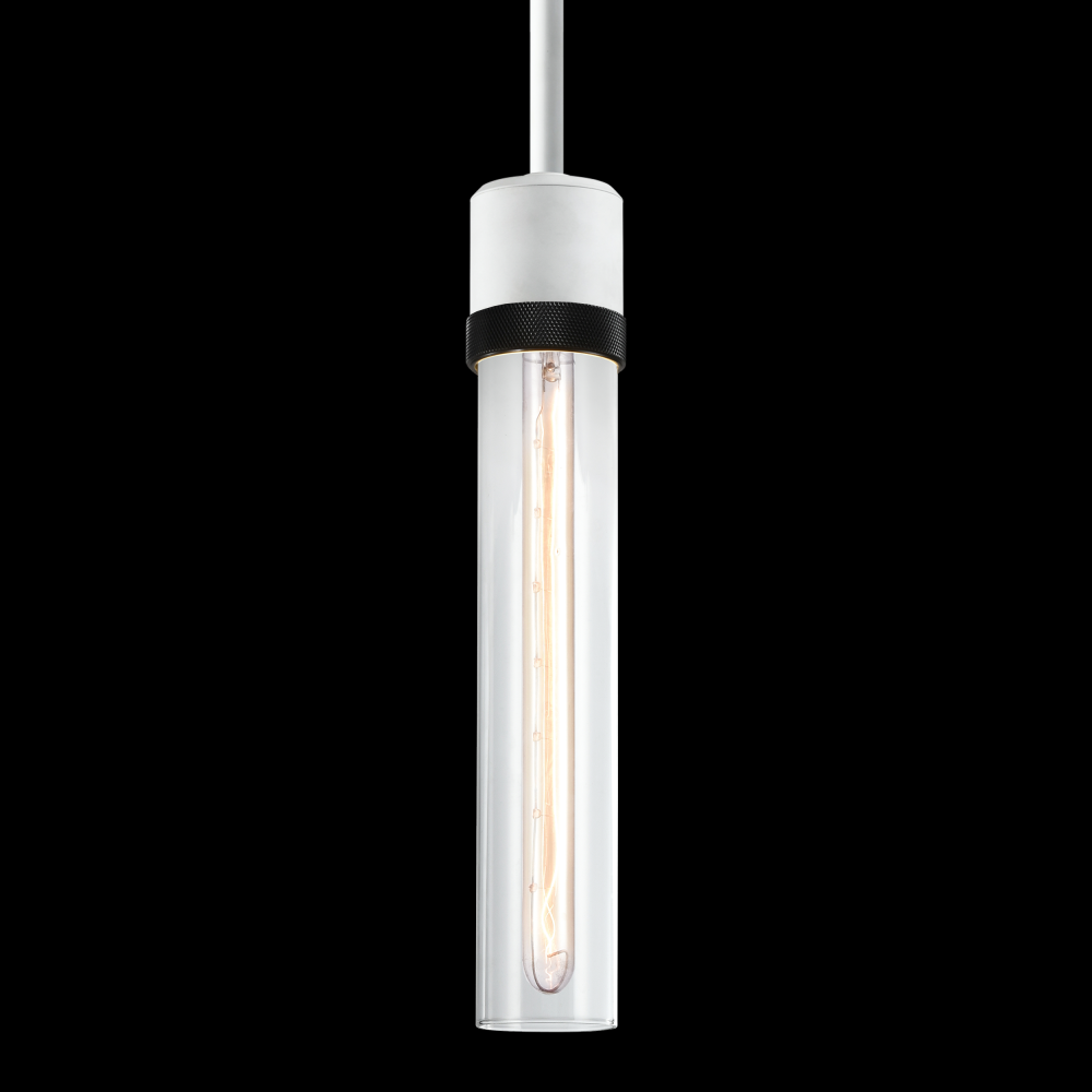 3&#34; E26 Cylindrical Pendant Light, 12&#34; Clear Glass and Matte White with Black Finish