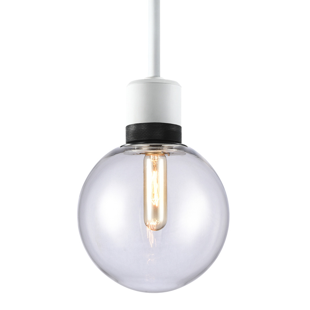 8&#34; E26 Clear Globe Glass Pendant Light and Matte White with Black Metal Finish