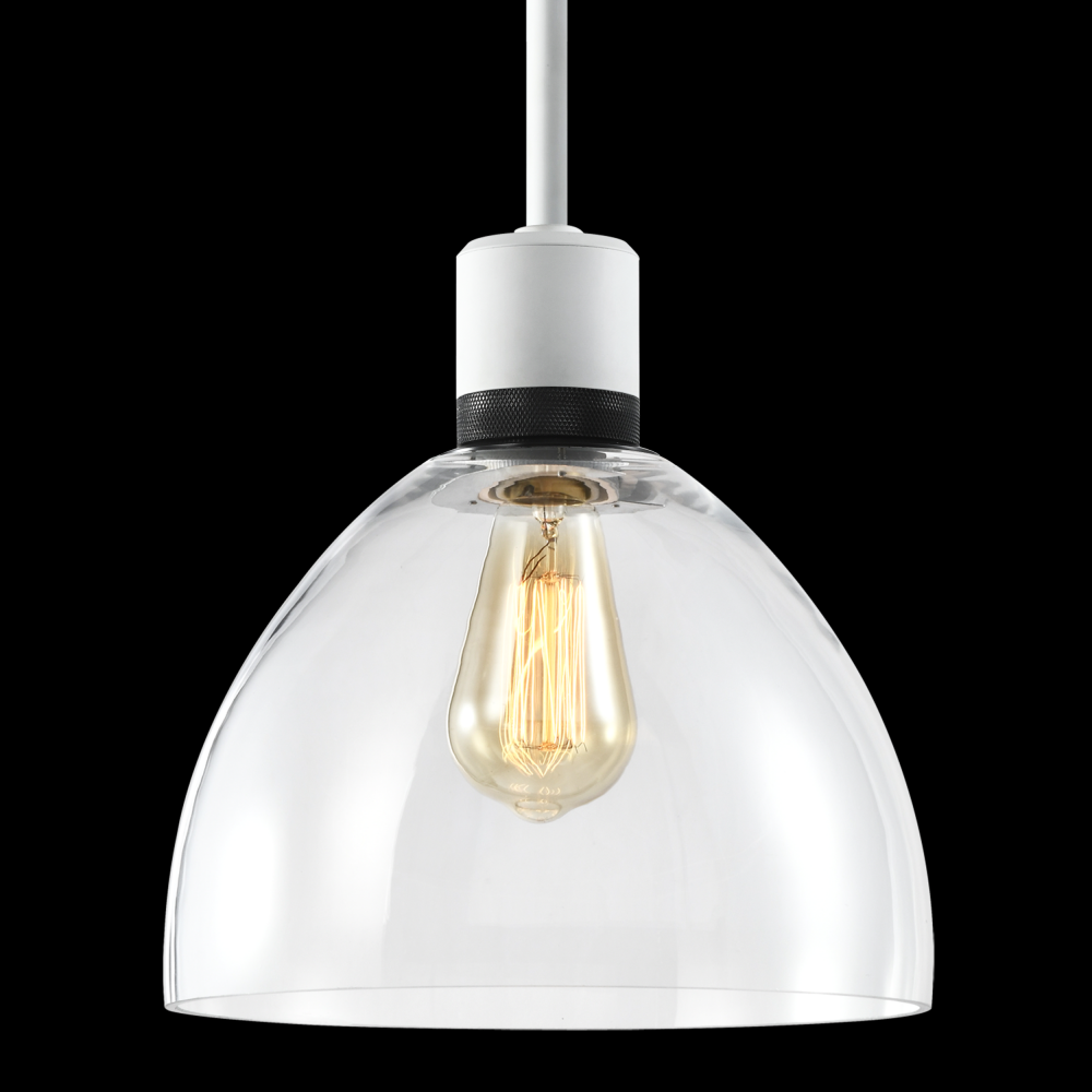 10&#34; E26 Clear Dome Glass Pendant Light and Matte White with Black Metal Finish