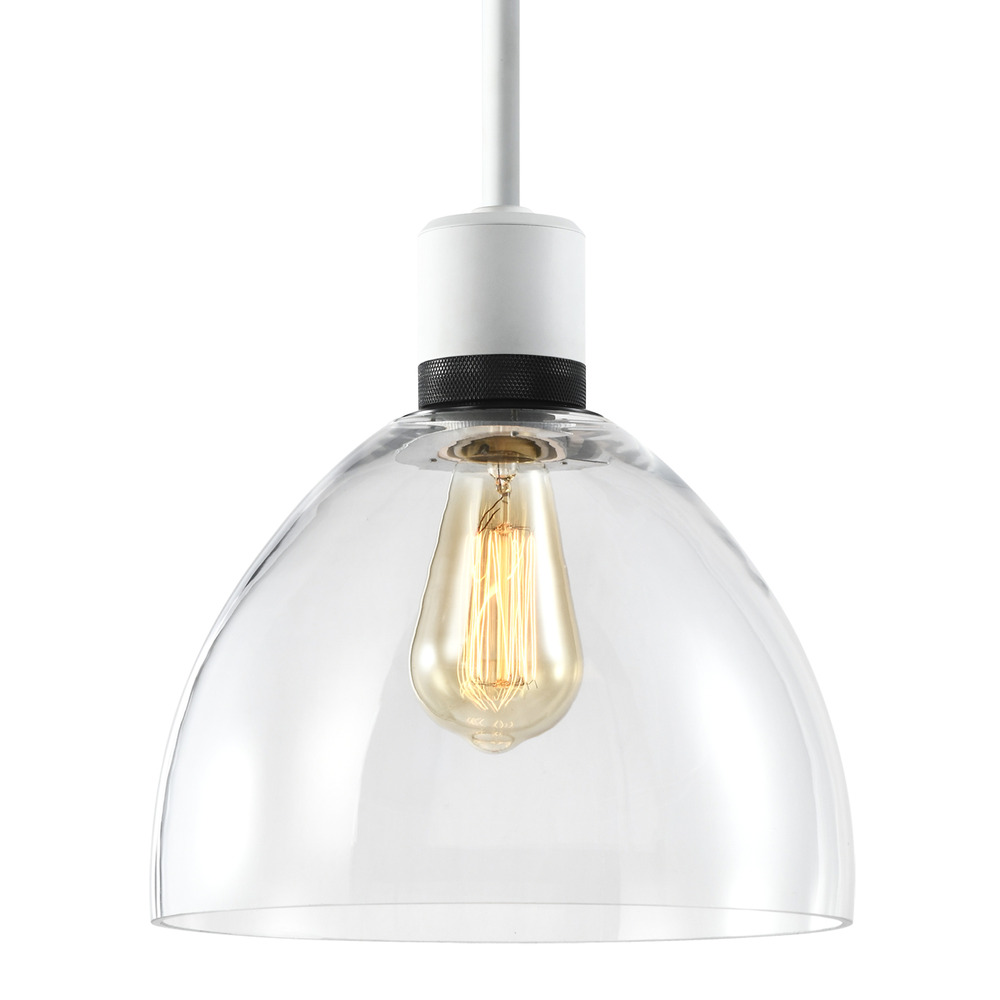 10&#34; E26 Clear Dome Glass Pendant Light and Matte White with Black Metal Finish