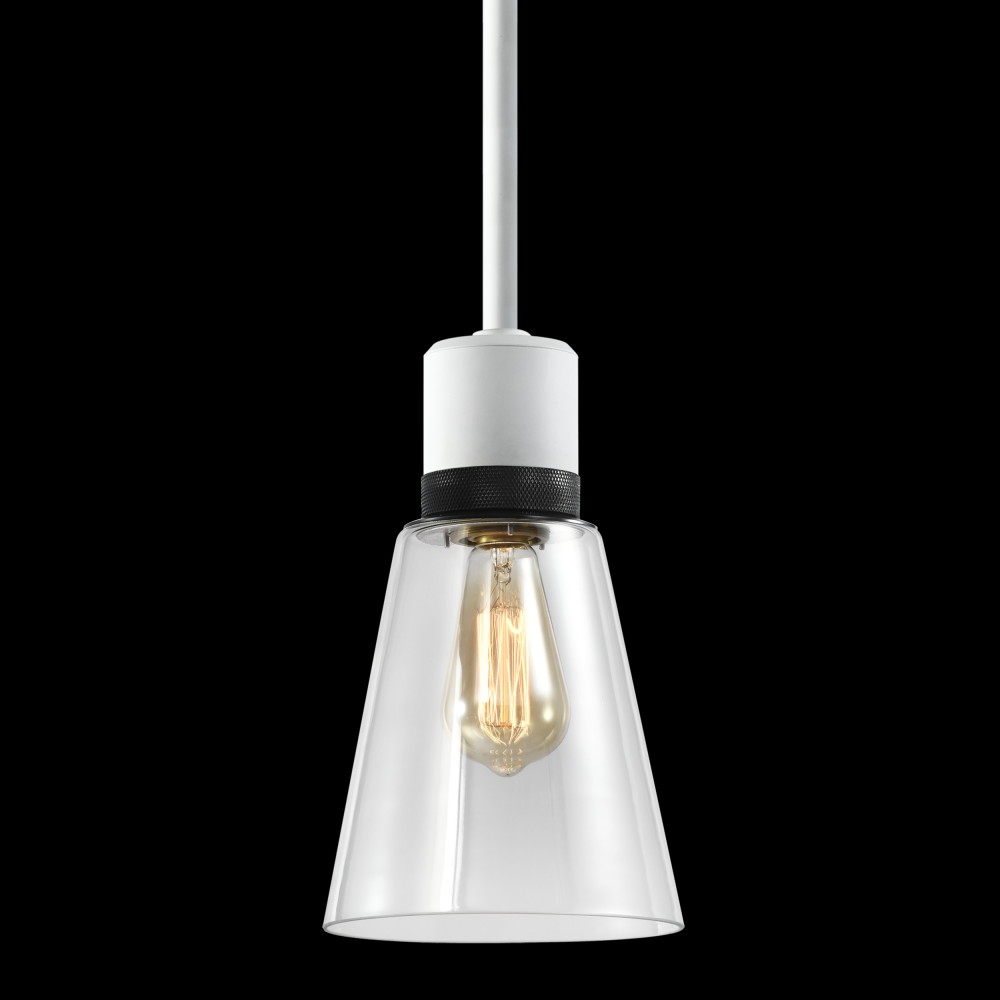 7&#34; E26 Clear Bell Glass Pendant Light, Matte White with Black Metal Finish