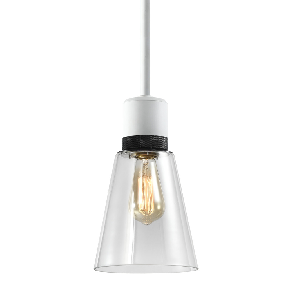 7&#34; E26 Clear Bell Glass Pendant Light, Matte White with Black Metal Finish