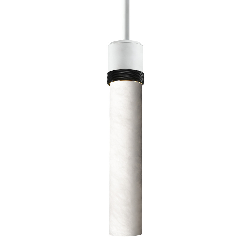 3&#34; E26 Cylindrical Pendant Light, 12&#34; Spanish Alabaster and Matte White with Black Finish