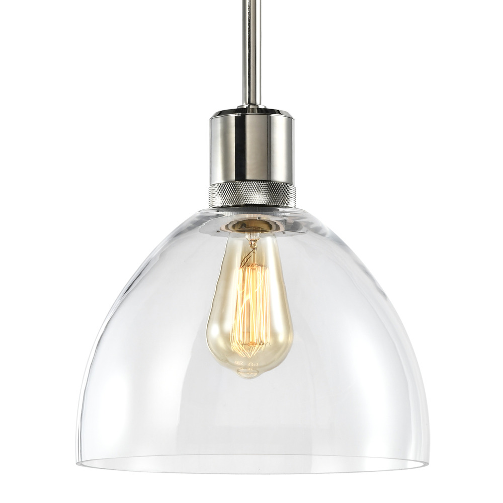 10&#34; E26 Clear Dome Glass Pendant Light and Polished Nickel Metal Finish