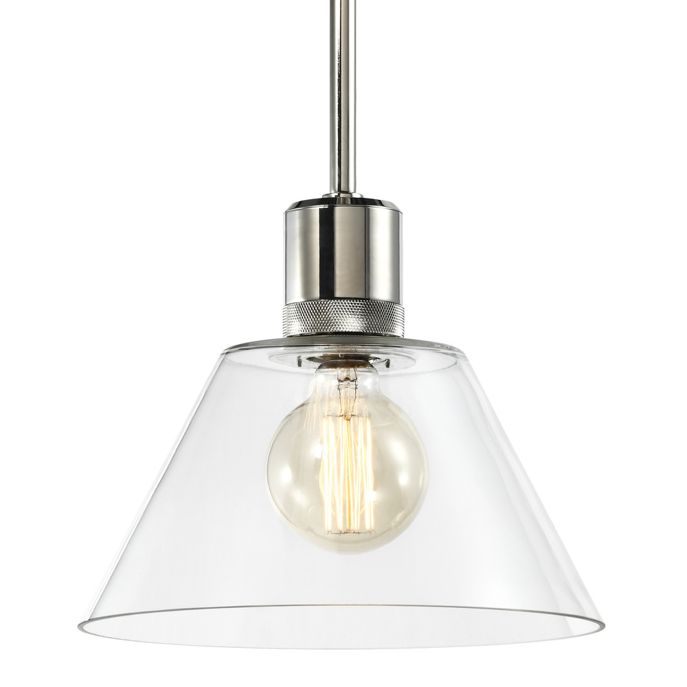 12&#34; E26 Clear Cone Glass Pendant Light and Polished Nickel Metal Finish