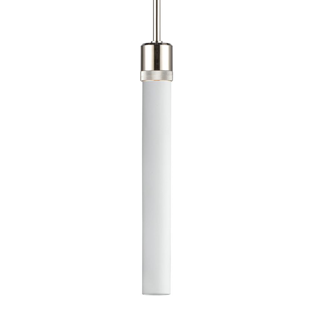 3&#34; E26 Cylindrical Pendant Light, 18&#34; Frosted Glass and Polished Nickel Finish