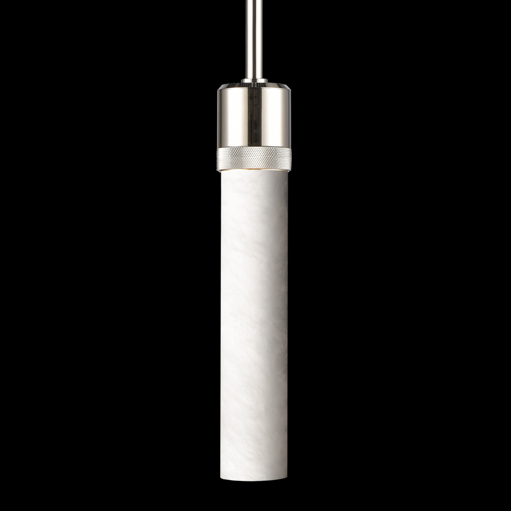 3&#34; E26 Cylindrical Pendant Light, 12&#34; Spanish Alabaster and Polished Nickel Finish