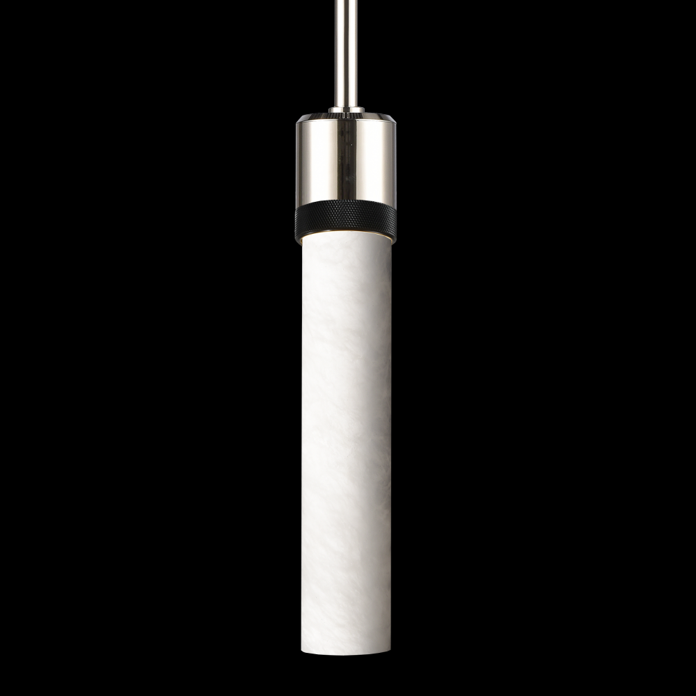 3&#34; E26 Cylindrical Pendant Light, 12&#34; Spanish Alabaster and Polished Nickel with Black Finis