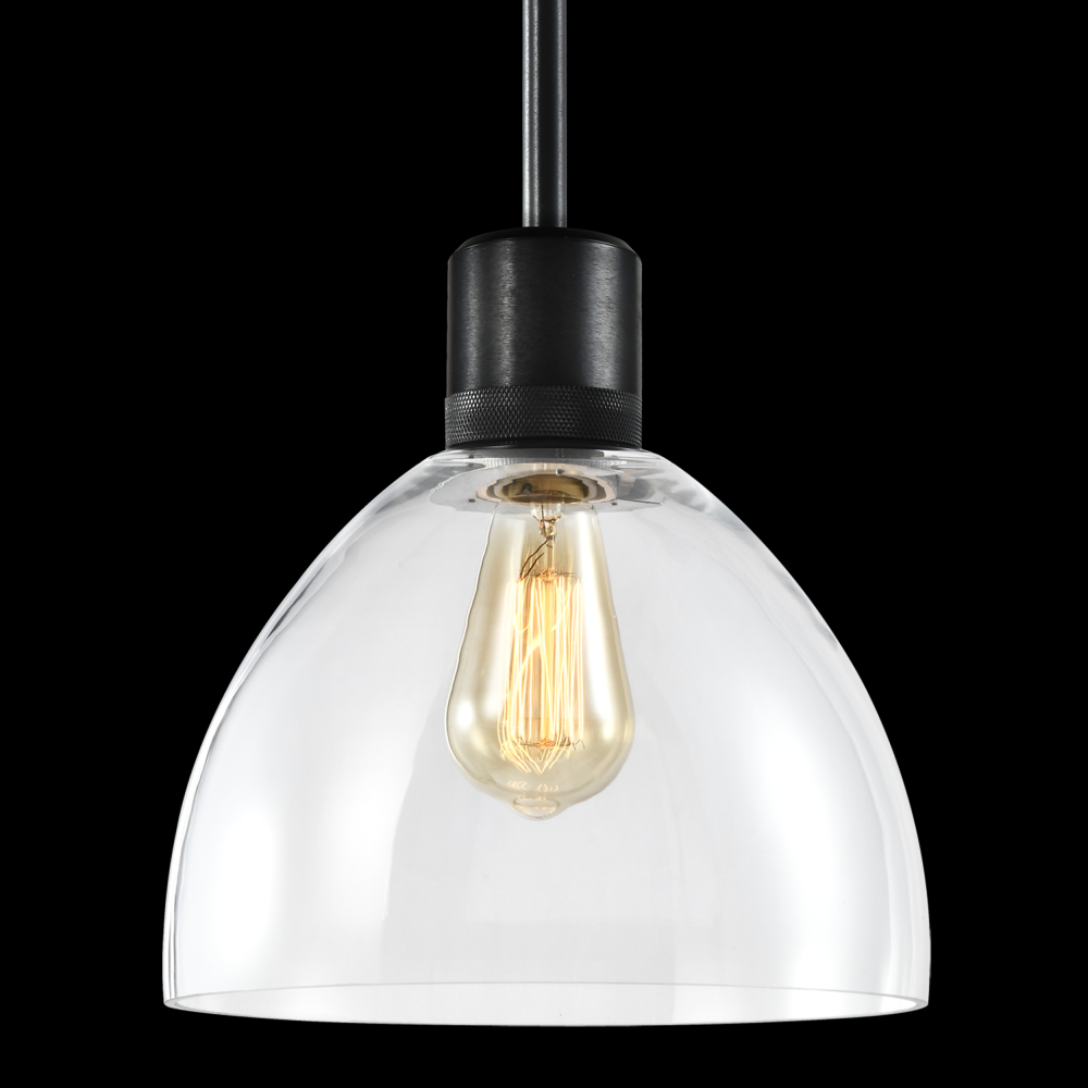 10&#34; E26 Clear Dome Glass Pendant Light and Satin Brushed Black Metal Finish